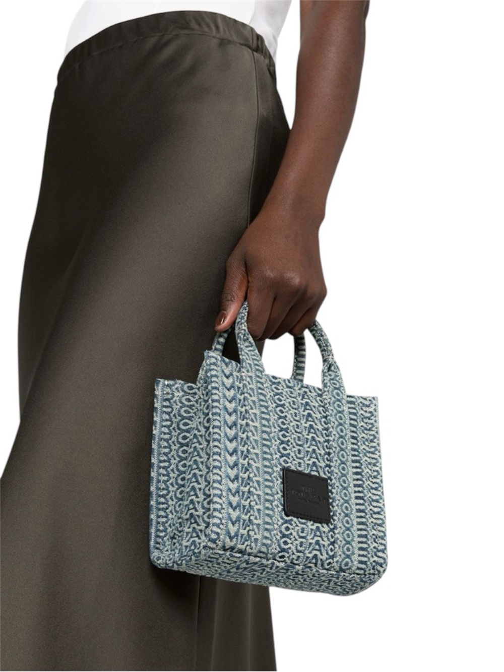NWT Marc Jacobs The Washed Denim Mini Monogram Crossbody Tote Bag W/Black Strap